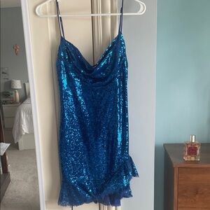 Lucy In The Sky Blue Cowl Neck Sequin Dress